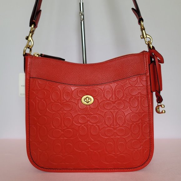 COACH Handbags - COACH Chaise Embossed Signature Leather Crossbody-Sport Red